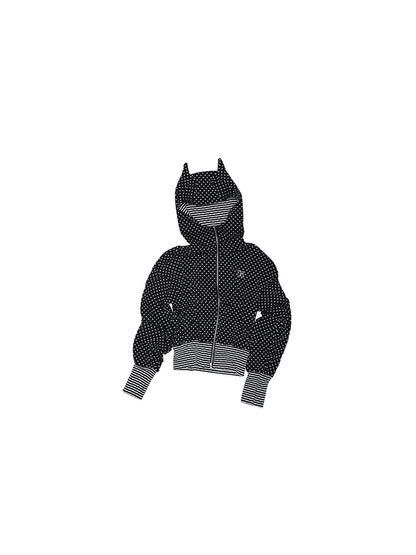 Polka Dot Devil Horn Cropped Hoodie – Slim Fit Streetwear Jacket