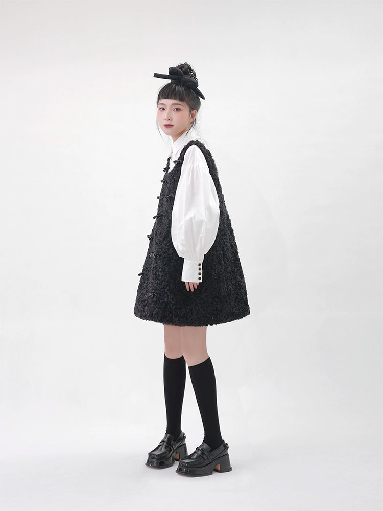 Autumn/Winter Bow Plush Little Black Princess Dress