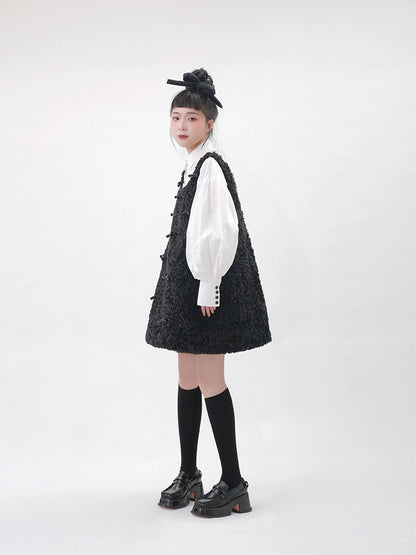 Autumn/Winter Bow Plush Little Black Princess Dress