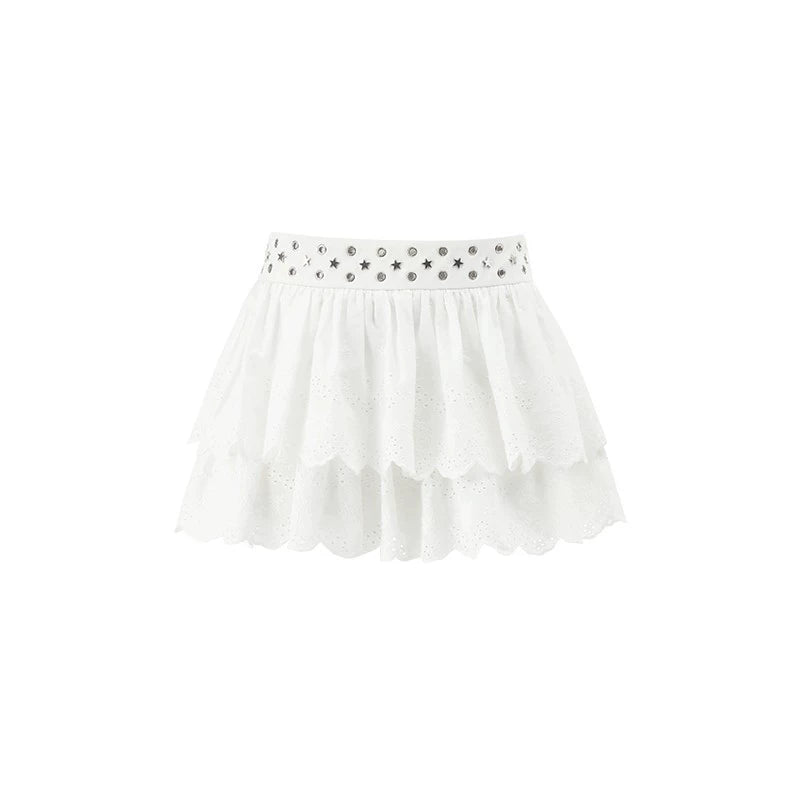 Vintage Star-Studded Jacquard Skirt – Double Layer Cake Silhouette