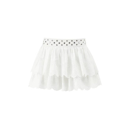 Vintage Star-Studded Jacquard Skirt – Double Layer Cake Silhouette