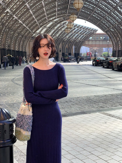 Retro Slim Waist Knitted Dress (Lanyun Collection)