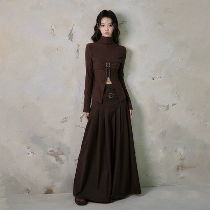 Mountain and River Solid Color Long Pleated Skirt