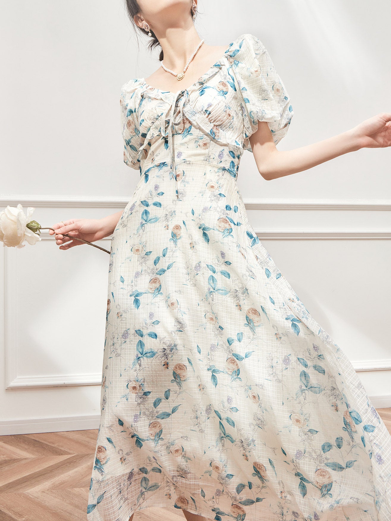 Wrapped Waist French Floral Dress 2023