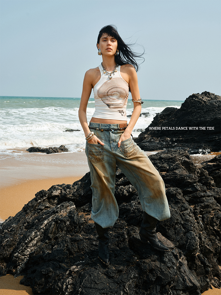 Summer Floral Rhinestone Racer Vest – Slim Fit Sleeveless Top