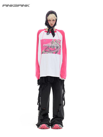 Futuristic Remake Print Raglan T-Shirt – Genderless Y2K Fit