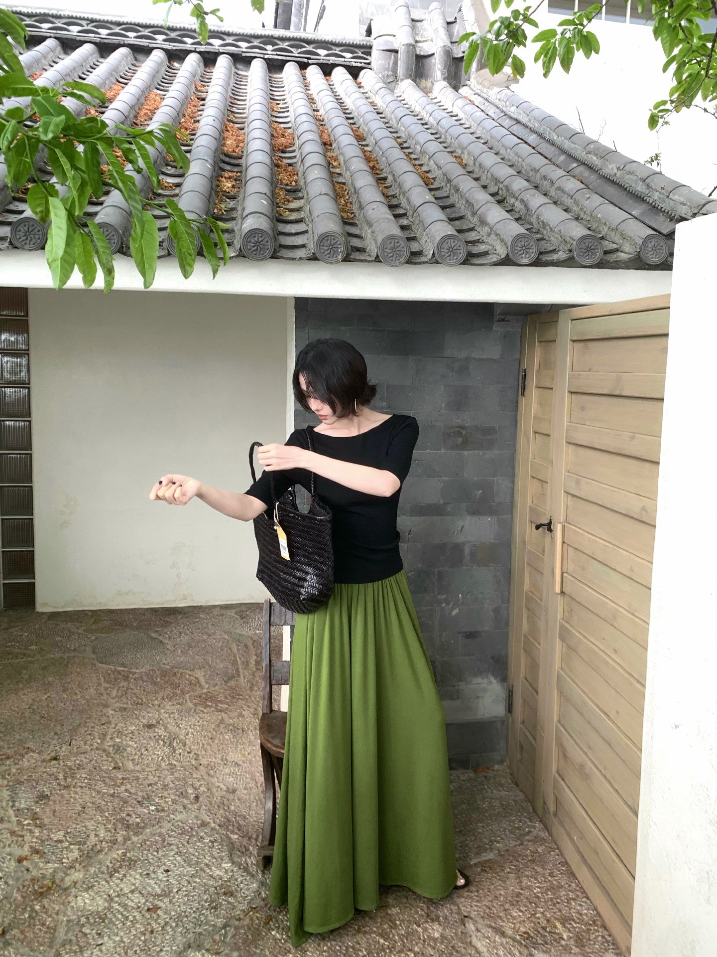 Spring Scarlet Song Green Maxi Skirt