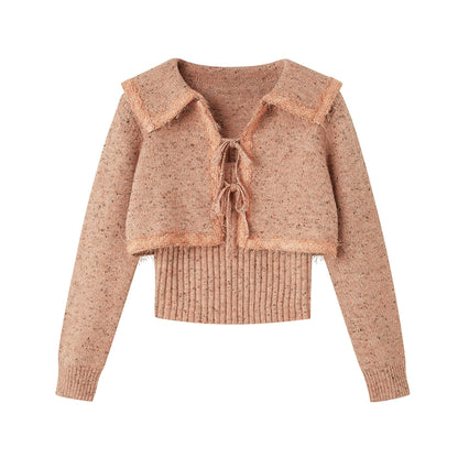 Elegant Slim Fit -Knit Set Cardigan & Tan Top