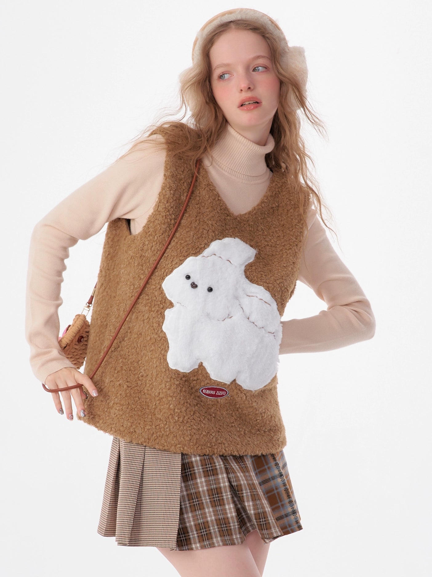 Rabbit Pattern Sweater Vest | Plush Knitted Retro Design for Autumn/Winter