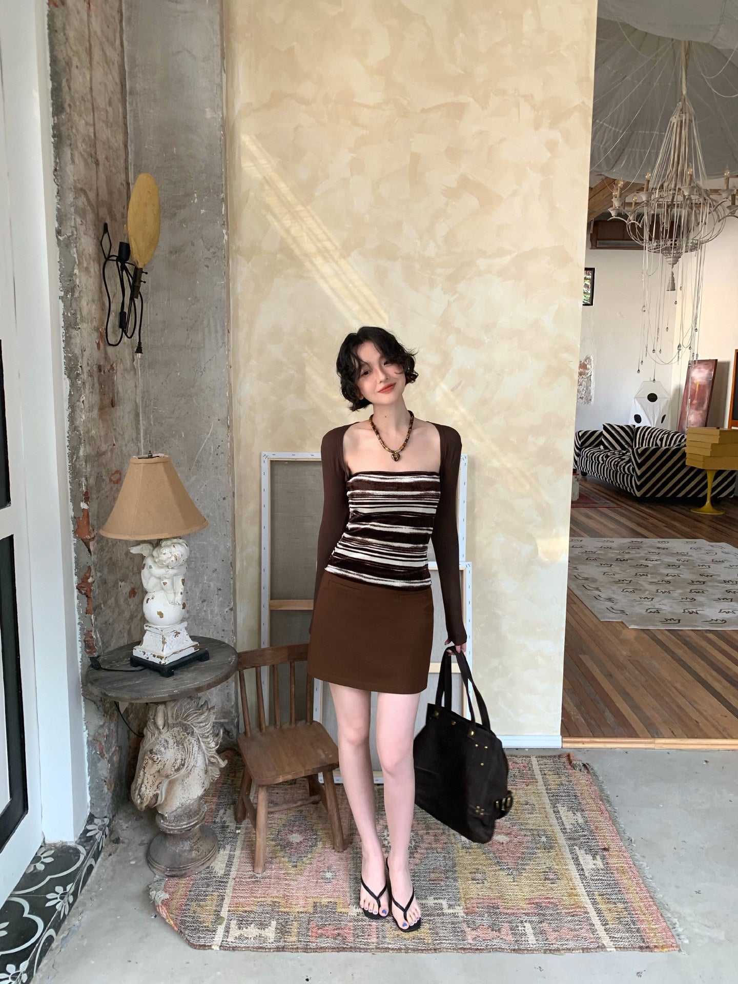 Weaving Shore Striped Cardigan & Bandeau Set