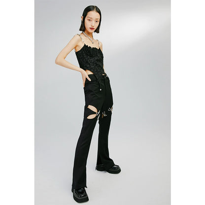 Micro Flare - -Hollow out Black Pants