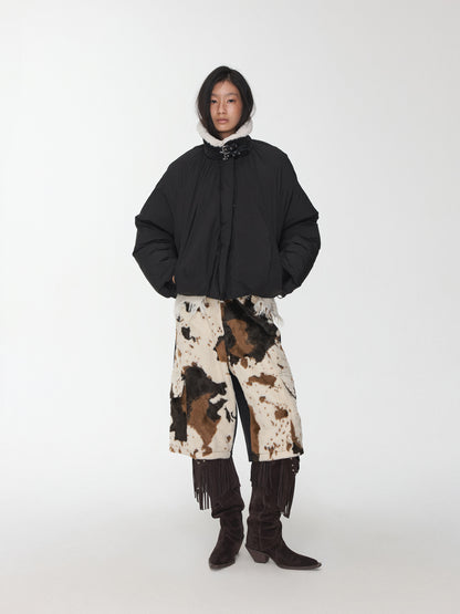 Cow Print Faux Fur Shorts