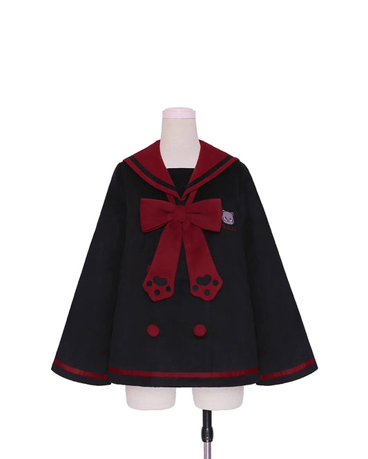 Black Cat Kindergarten 3D Cat Paw Halloween Sailor Tweed Jacket