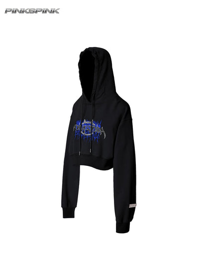 Thorn Print Backless Hooded Y2K Hot Girl Fleece