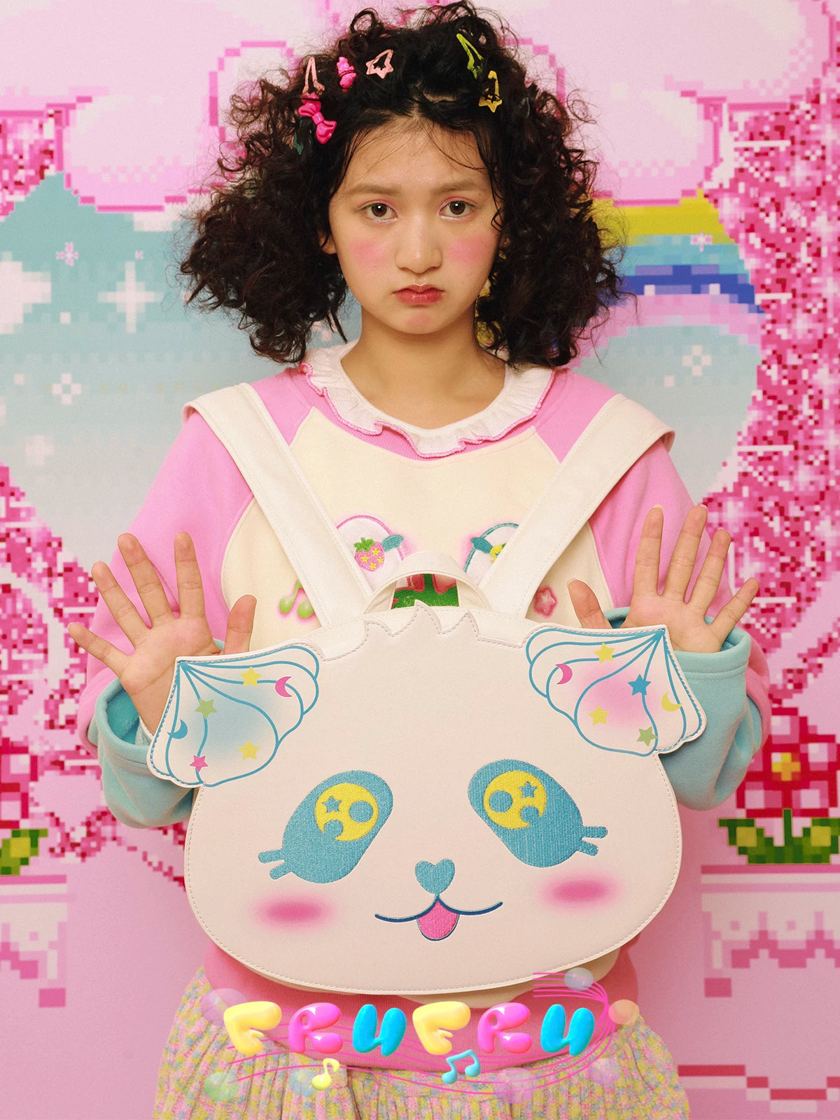 Gollum Store Strawberry Fantasia Series Original Leather White Cute Girl Panda Backpack