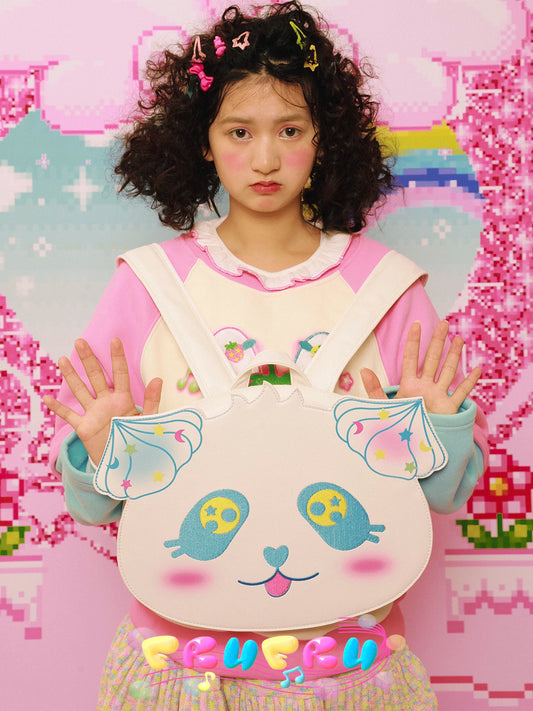 Gollum Store Strawberry Fantasia Series Original Leather White Cute Girl Panda Backpack