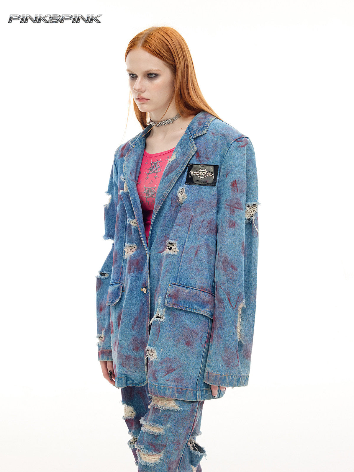 Distressed Shoulder-Padded Genderless Wasteland Denim Jacket