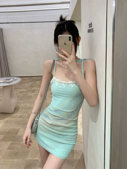 [Southern French Spicy Girl] Slim Fit Mesh Short Dress - Summer Style