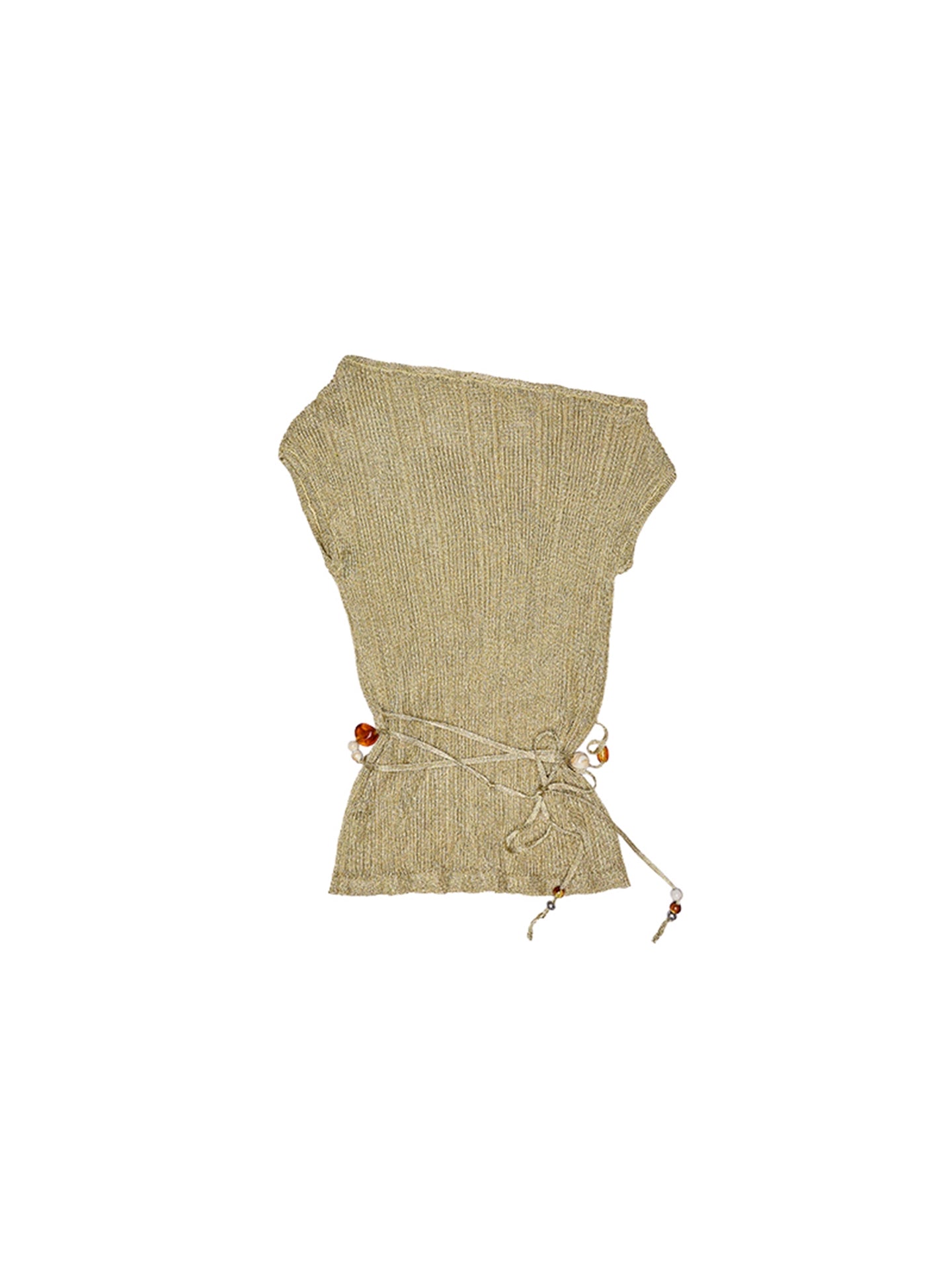 Pleated Lace-Up Knit Top – Sheer Loose Short Sleeve Off-Shoulder Cover-Up