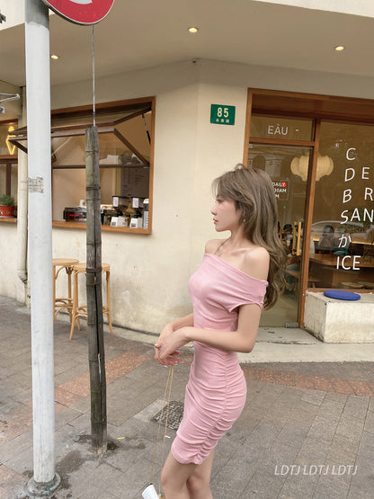 Khaki One-Shoulder Dress