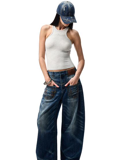 Metallic Floral Racer Vest – Embroidered Slim Fit Sleeveless Crop Top