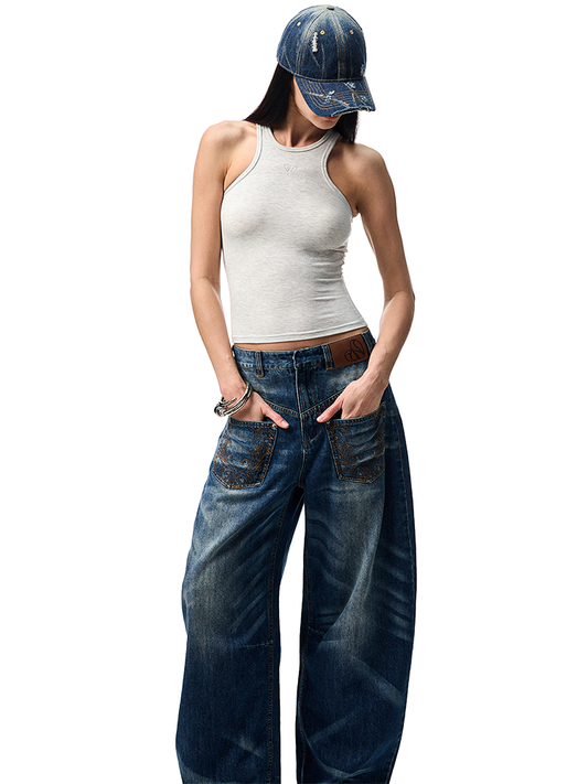 Metallic Floral Racer Vest – Embroidered Slim Fit Sleeveless Crop Top