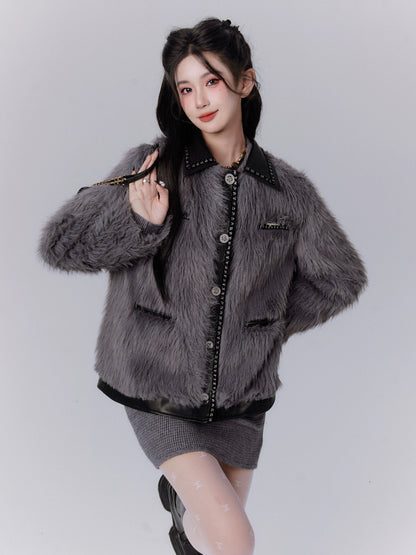 Rich Black Heavy Industry Plush Fur Coat