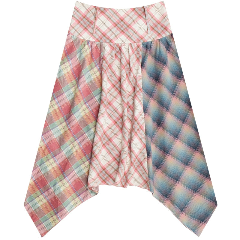 Contrast Plaid Grid Skirt | High Waist Slim Fit Medium Length Spring/Summer Design