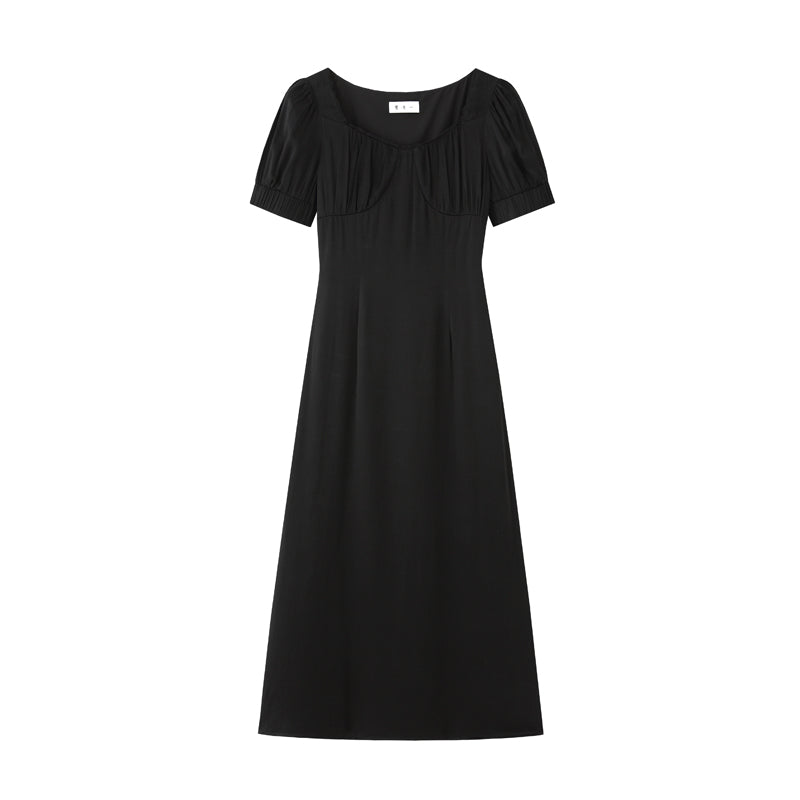 Silk V-Neck Puff Sleeve Dress