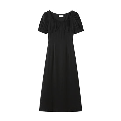 Silk V-Neck Puff Sleeve Dress