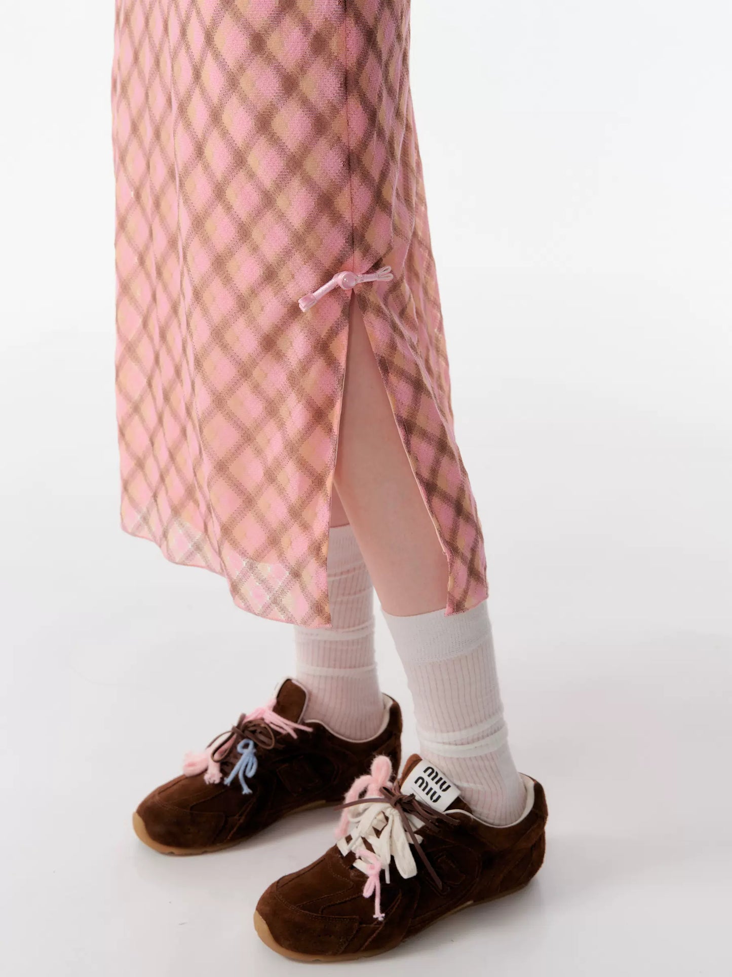 Checkered Fish Tail Skirt | Retro Pink Brown Slim Fit for Autumn/Winter