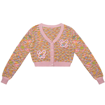 Colorful Striped Butterfly Cardigan | Short V-neck Knitted Retro Jacket for Autumn/Winter