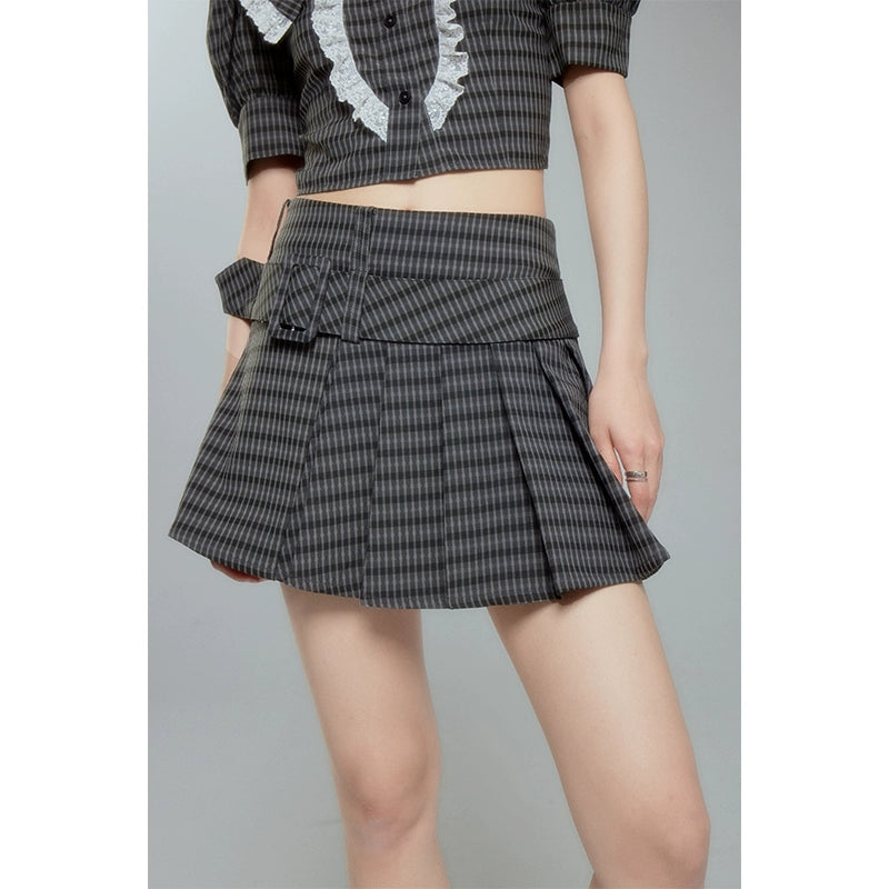 Bubble Sleeve - Retro Pleated Plaid Set