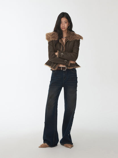 Fur-Lined Vintage Washed Jacket