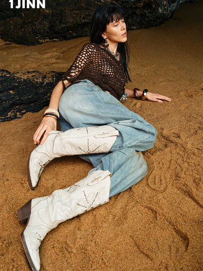 Pointed Toe Embroidered Cowboy Knight Boots – Tall Leather Western Style