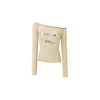 Yoo Ji-min Inspired One-Shoulder Knit Cutout Blouse – Slightly Sheer Crop