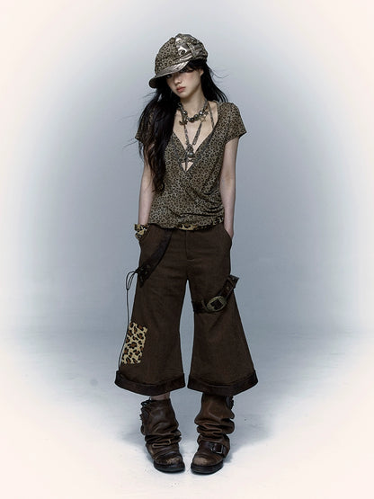 Patchwork Wide-Leg Casual Pants | Retro Punk Street Workwear Design