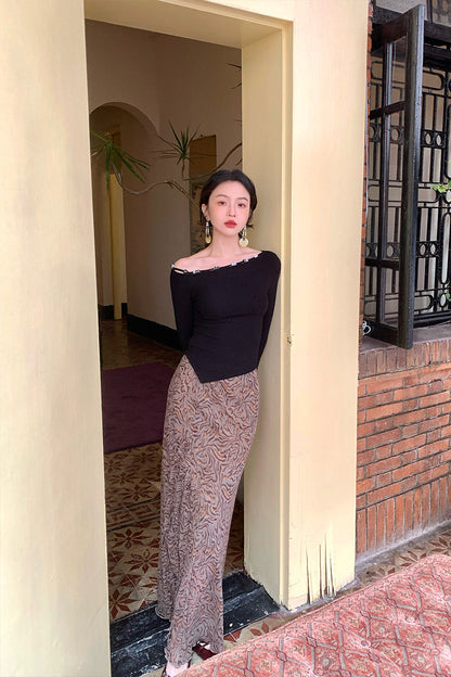 Printed High-Waisted Fishtail Skirt