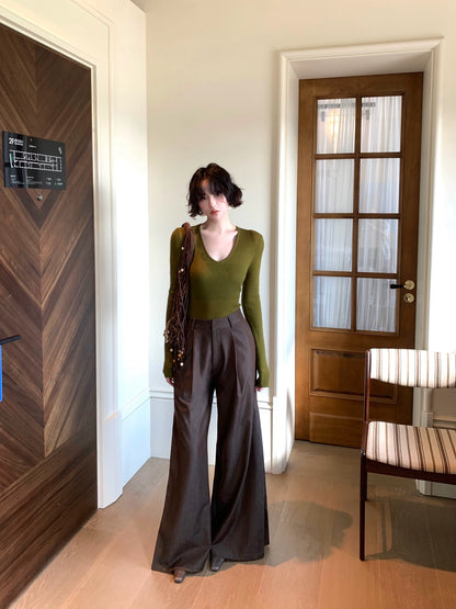 High-Waisted Wide-Leg Straight Pants – Hong Kong Retro Autumn Minimal