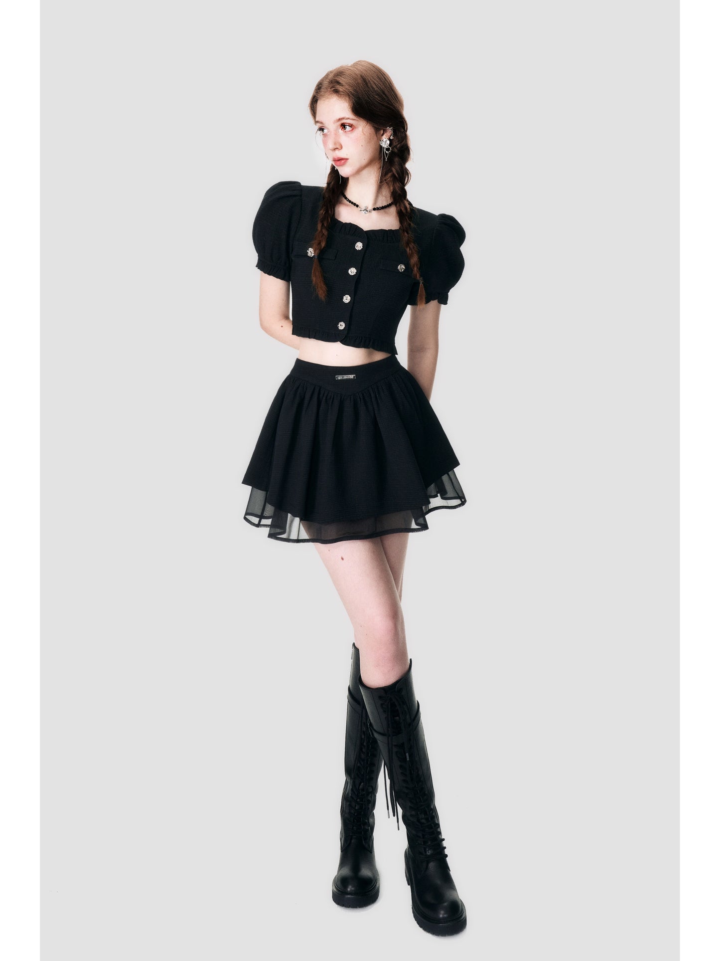 French Fragrance Black Fluffy Set Skirt