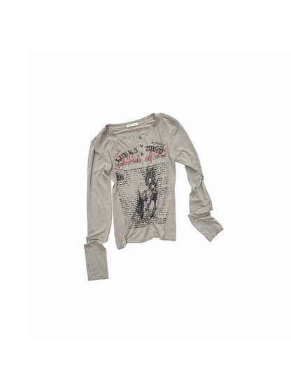 Contrast Print Henley Knit Top