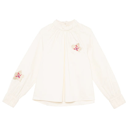 Cherry Blossom: Beige Pleated Long Sleeve Shirt