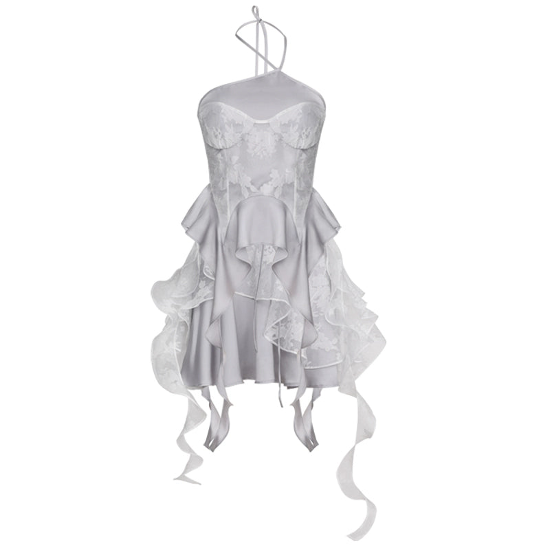 Glass Mist Grey Cold Romantic High Waist Skirt