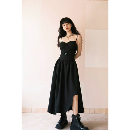 Slim Strap Dress - Black Jacquard