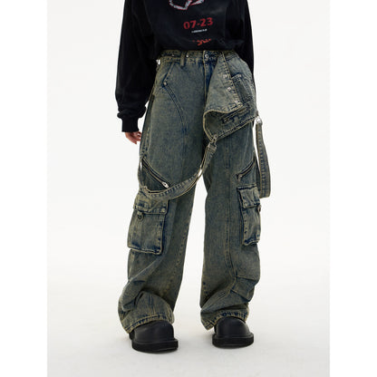 Американский ретро -ремешок - лоскутные джинсы