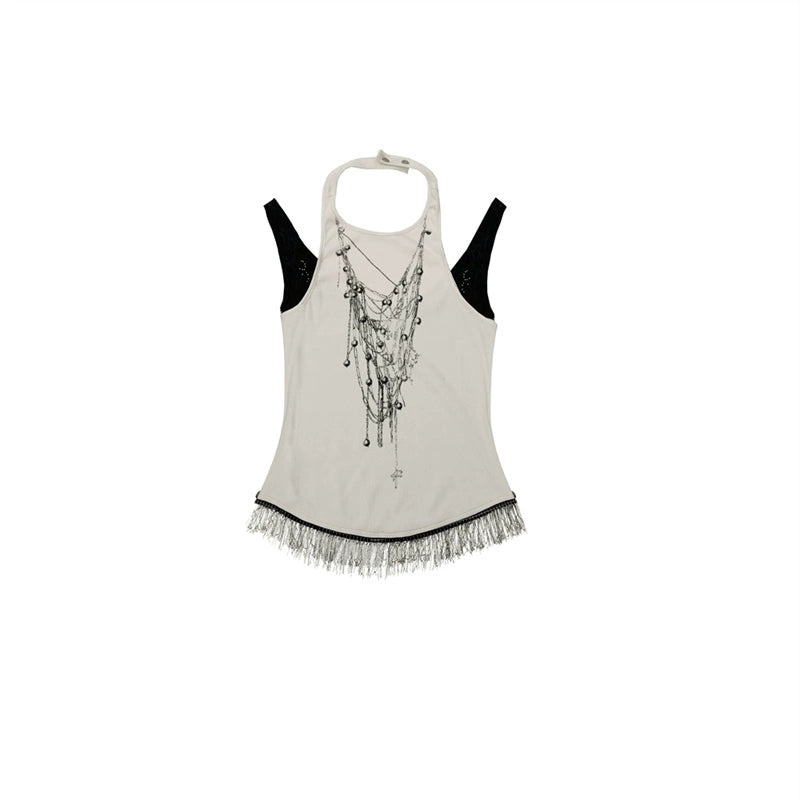 Chain Tassel Tank Top | Rebellious Punk Fake Two-Piece Design