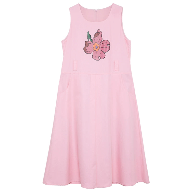 Girl Sakura Pattern Pink Mid-longitud Vestido