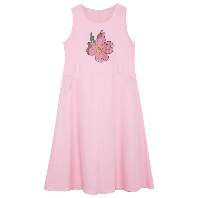 Girl Sakura Pattern Pink Mid-Length Dress