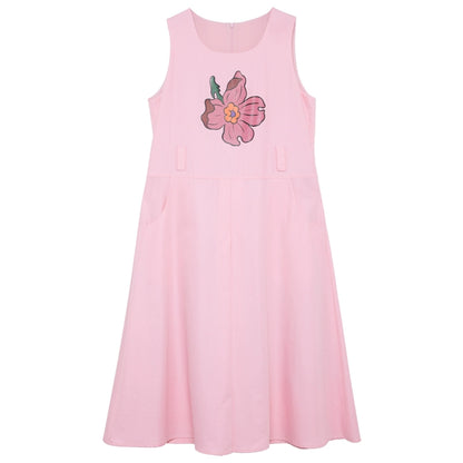 Girl Sakura Pattern Pink Mid-Length Dress