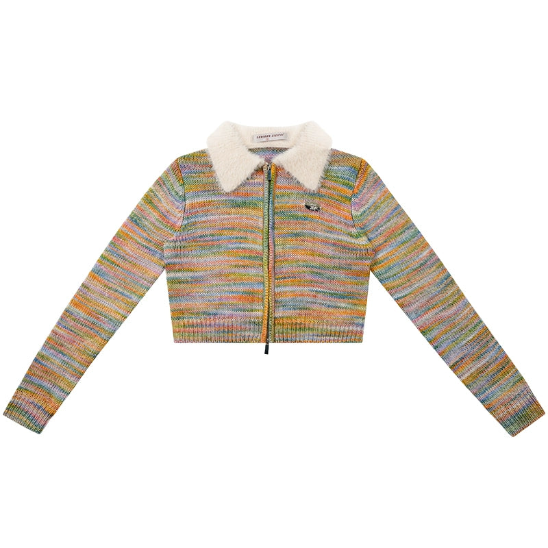 Striped Polo Neck Cardigan | Retro Colorful Knitted Top for Autumn/Winter